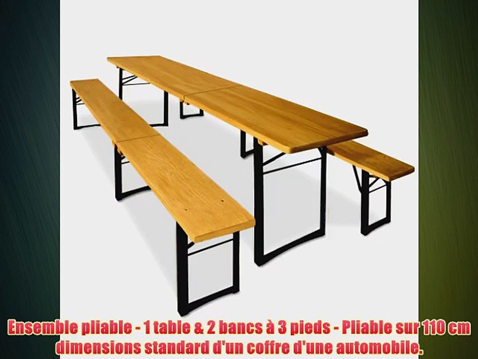 Ensemble table et bancs 3 pieds pliants 220 cm pour jardin terrasse f?te