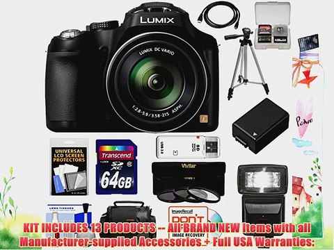 Panasonic Lumix DMC-FZ70 Digital Camera (Black) with 64GB Card Battery Case Flash Tripod