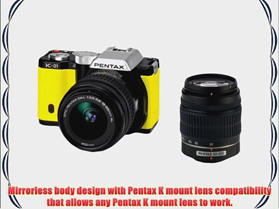 Pentax K-01 16MP APS-C CMOS Compact System Camera with Dual Lens Kit 18-55mm 50-200mm (Yellow)