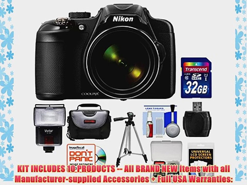 Nikon Coolpix P600 Wi-Fi Digital Camera (Black) with 32GB Card   Case   Tripod   Flash   Kit
