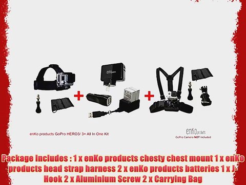 enKo products All-in-One Replacement Kit for GoPro Go Pro with 2 Batteries 1 Head Strap Mount