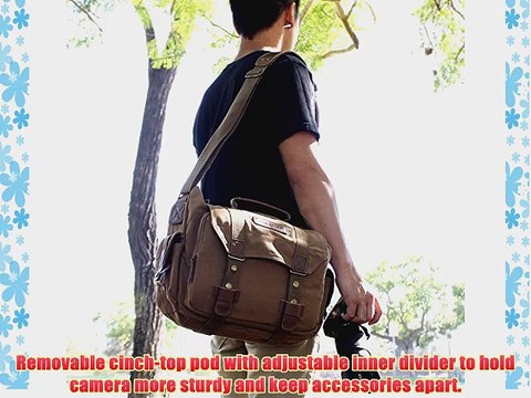 Evecase Large Canvas Messenger DSLR Digital Camera Bag w/Rain Cover Tablet/Laptop Compartment