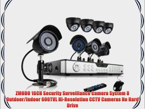 ZMODO 16CH Security Surveillance Camera System 8 Outdoor/Indoor 600TVL Hi-Resolution CCTV Cameras