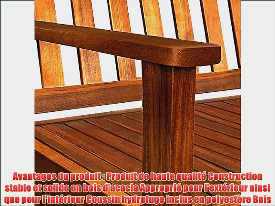 Banc de jardin bois acacia avec coussin 120 cm avec bo?te de rangement int?gr?e - coussin inclus