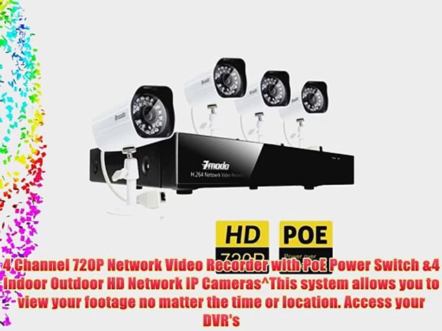 Zmodo 720P 4CH Full HD w/PoE Security Surveillance NVR System With 4 HD Outdoor/Indoor Day/Night