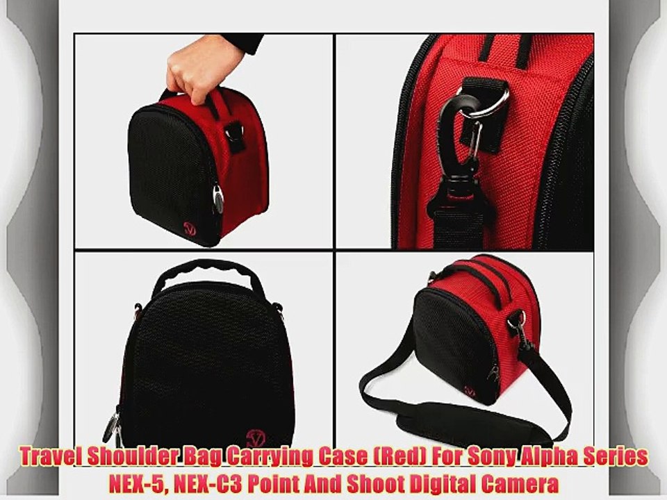 Travel Shoulder Bag Carrying Case (Red) For Sony Alpha Series NEX-5 NEX-C3 Point And Shoot