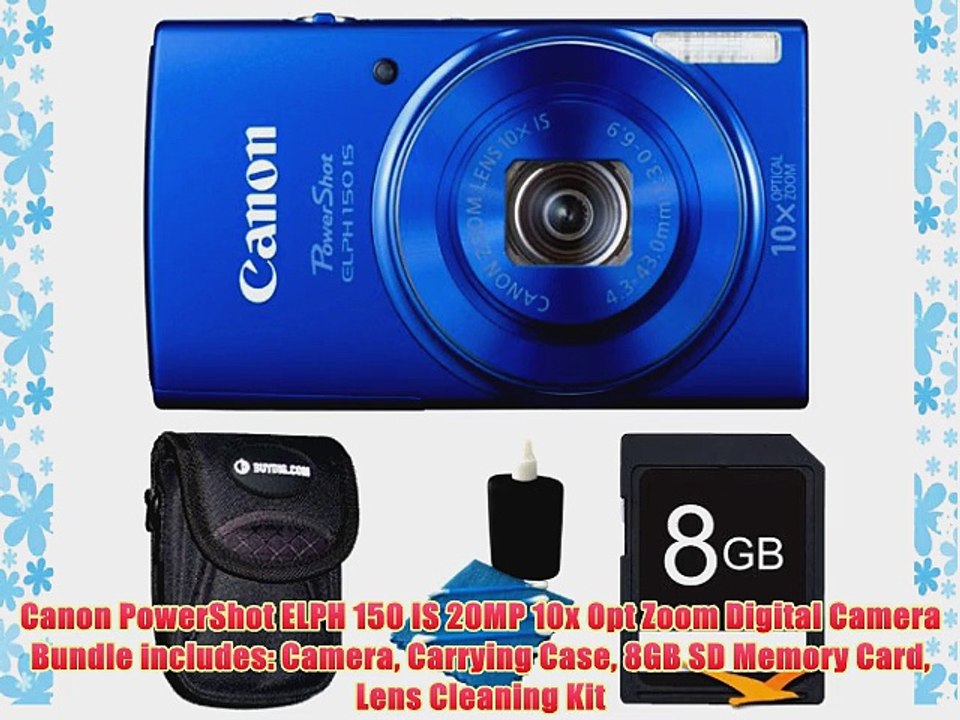 Canon PowerShot ELPH 150 IS 20MP 10x Opt Zoom Digital Camera Bundle includes: Camera Carrying