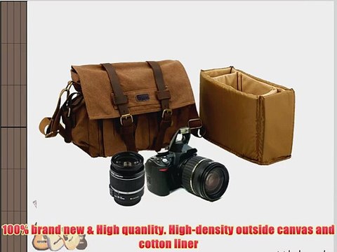 Kattee? Canvas Cow Leather DSLR SLR Vintage Camera Shoulder Bag Backpack