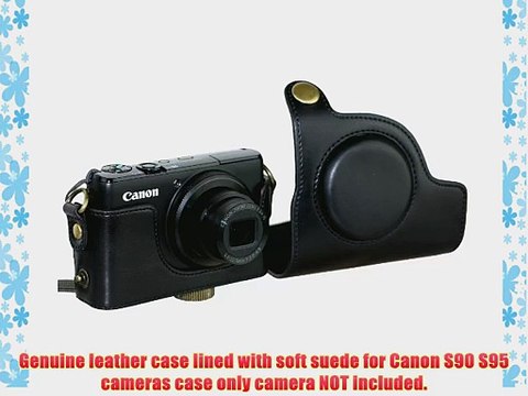 Canon Deluxe Leather Camera Case with Shoulder Strap for Powershot S100 S95 S90 Black