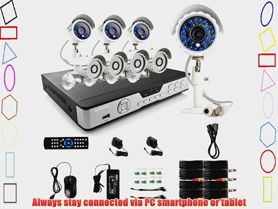 ZMODO 8Channel DVR Security Camera System Recorder w/ 8 600TVL Hi-Resolution Night Vision outdoor