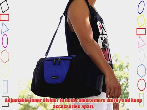Evecase Extra Large DSLR Camera Gadget Bag with Shoulder Strap - Black/Blue for Olympus OM-D