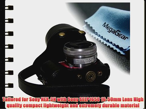 MegaGear Ever Ready Protective Black Leather Camera Case Bag for Sony NEX-3N with Sony SELP1650