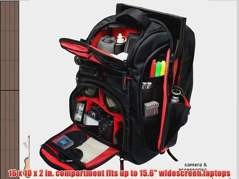 Precision Design Multi-Use Laptop/Tablet Digital SLR Camera Backpack Case (Black/Red)
