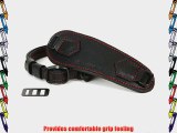 Herringbone Heritage Leather Camera Hand Grip Type 2 Hand Strap for DSLR Black with Red Stitching