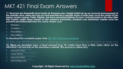 MKT 421 Final Exam Assignment