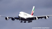 Airbus A380 Emirates Landing in Frankfurt Airport on Wet Runway. Flight EK45 from Dubai. A6-EDL