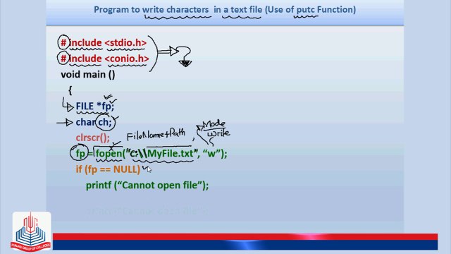 C Program: To write characters in a text file (use of putc Function)