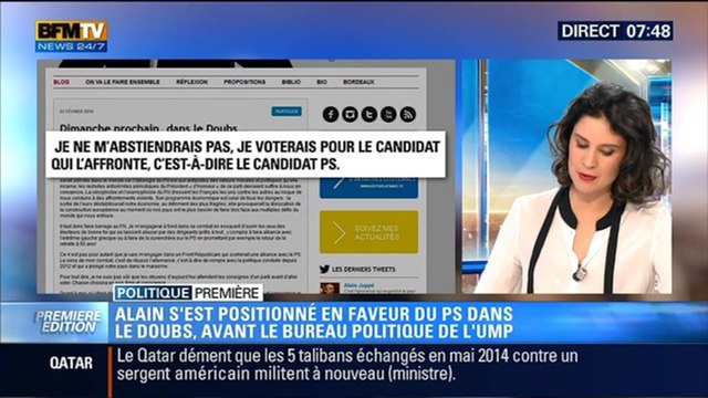Politique Première: Législative dans le Doubs: face au FN, Alain Juppé voterait pour le PS - 03/02