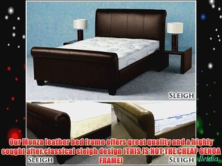 NEW 4ft 6 BROWN FAUX LEATHER SLEIGH DOUBLE SCROLL BED