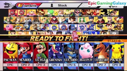Pac-Man And Mario Brothers VS Pokemon Team In A Super Smash Bros. For Wii U 8 Player Team Battle