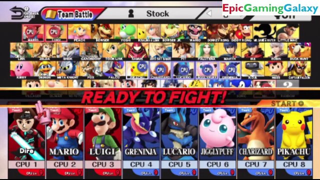 Mii Fighter And Mario Brothers VS Pokemon Team In A Super Smash Bros. For Wii U 8 Player Team Battle