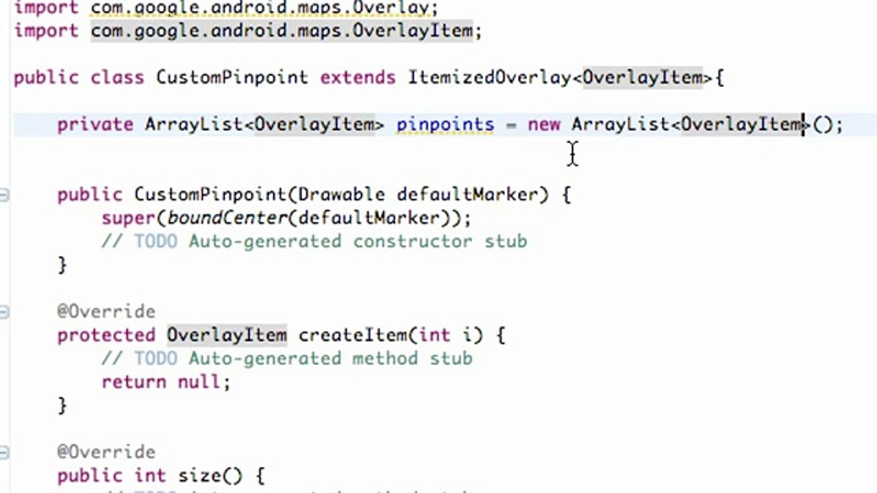 Android Application Development - 139 - ItemizedOverlay to draw on our Map
