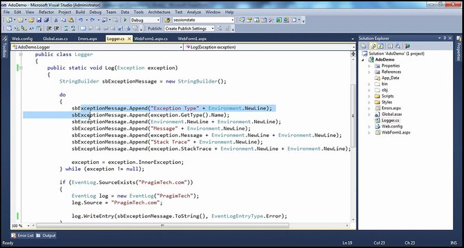 Active-Server-Pages-ASPNET-Logging-exceptions-to-database-step-by-step-Lesson-75