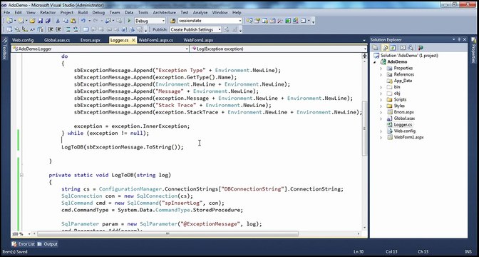 Active-Server-Pages-ASPNET-Customizing-aspnet-exception-Logging-step-by-step-Lesson-76