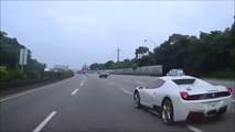 Dumb Ferrari 458 Spider driver causes GTR to crash