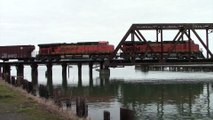 BNSF Oil Train Crosses Swinomish Channel Drawbridge at Anacortes, WA