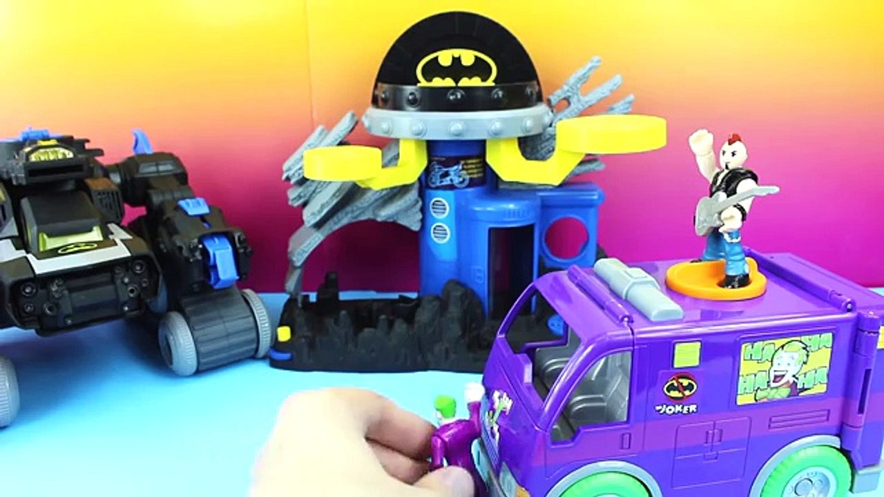 Imaginext Joker steals BatBot from Batman with a guitar player Gotham City Batcave DC Comics