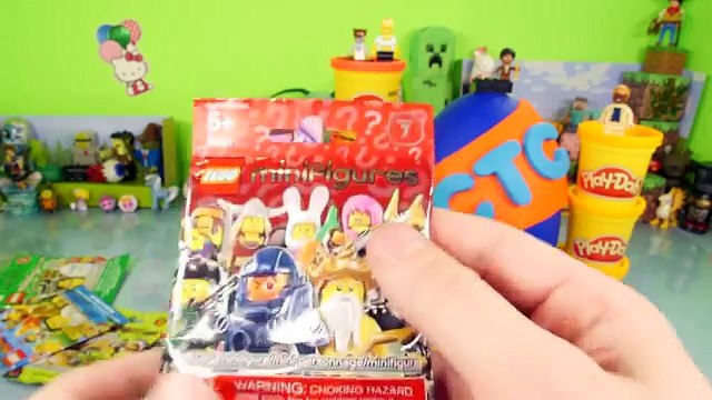 GIANT Play Doh Lego Surprise Egg Toys 10 Legos Minifigures Packs DCTC Playdough Eggs Videos