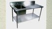 John Boos EPT6R53060GSKL Stainless Steel Prep Table with Sink Bowl Galvanized Undershelf 60 Length x 30 Width Left Hand