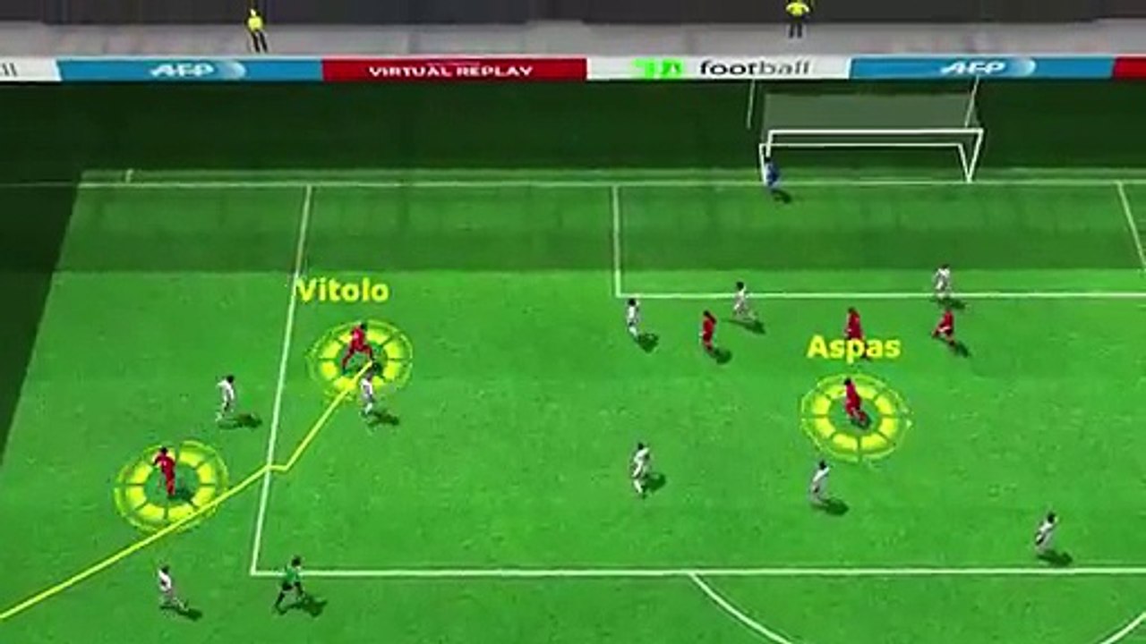 Vidéo The Goal from Iago Aspas (Sevilla FC) on the 80th minute of the first half.