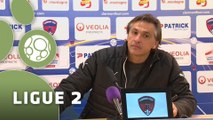 Conférence de presse Clermont Foot - Chamois Niortais (1-1) : Corinne DIACRE (CF63) - Régis BROUARD (NIORT) - 2014/2015