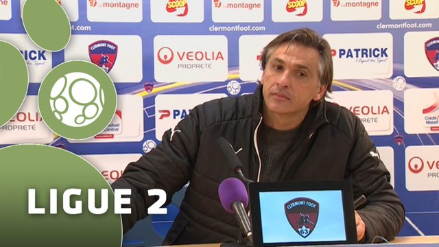 Conférence de presse Clermont Foot - Chamois Niortais (1-1) : Corinne DIACRE (CF63) - Régis BROUARD (NIORT) - 2014/2015