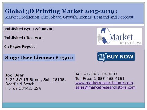 Global 3D Printing Market 2015 -2019 Size, Share, Growth, Trends, Demand and Forecast