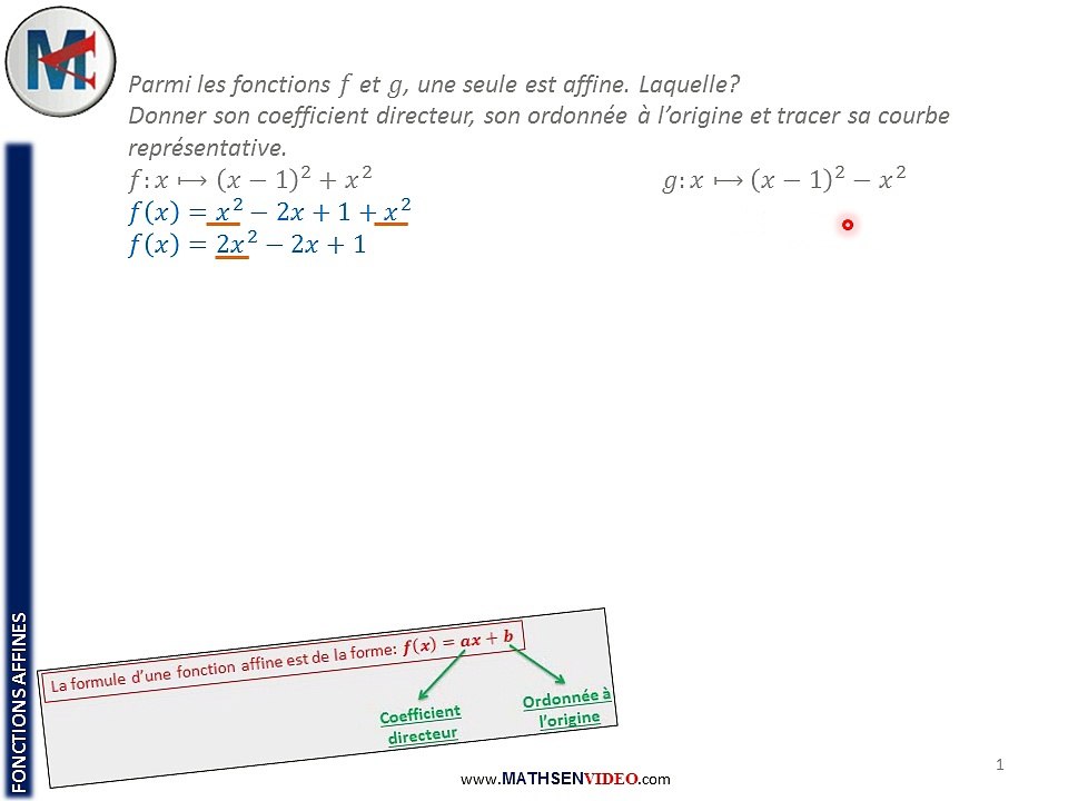 Exercice: Identifier et dessiner une fonction affine