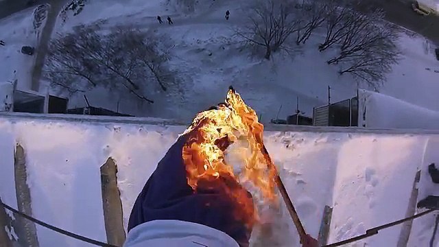 Crazy russian stuntman set him on fire and jump from the top of a building