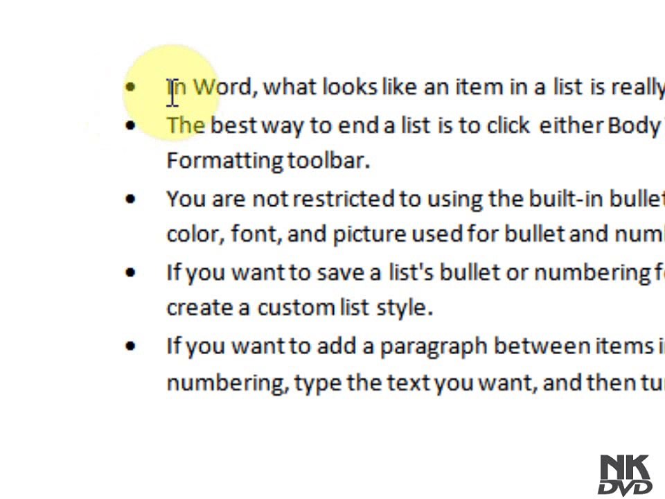 Lesson # 18 Paragraph Bullet