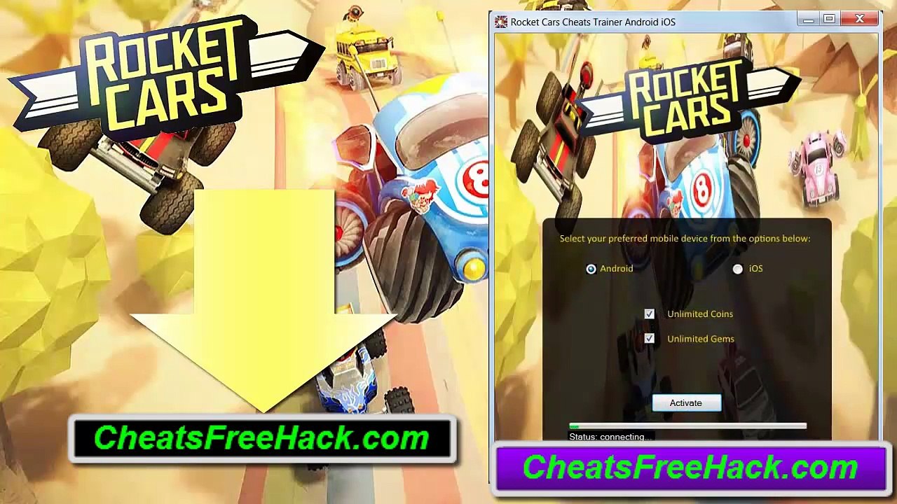 Rocket Cars Hack Coins Gems Hack Cheat Free Download 2015