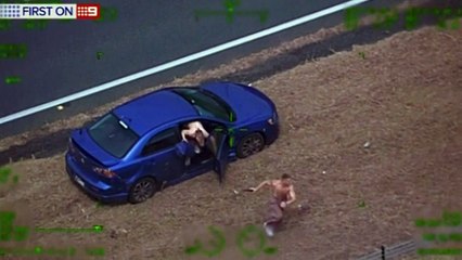 Police helicopter video shows dramatic highway shoot-out