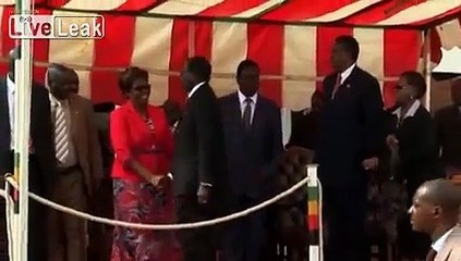 Zimbabwe's President Robert Mugabe Falls Down Steps