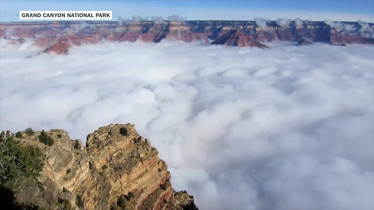 A rare temperature inversion turned the Grand Canyon into a beautiful sea of fog.
