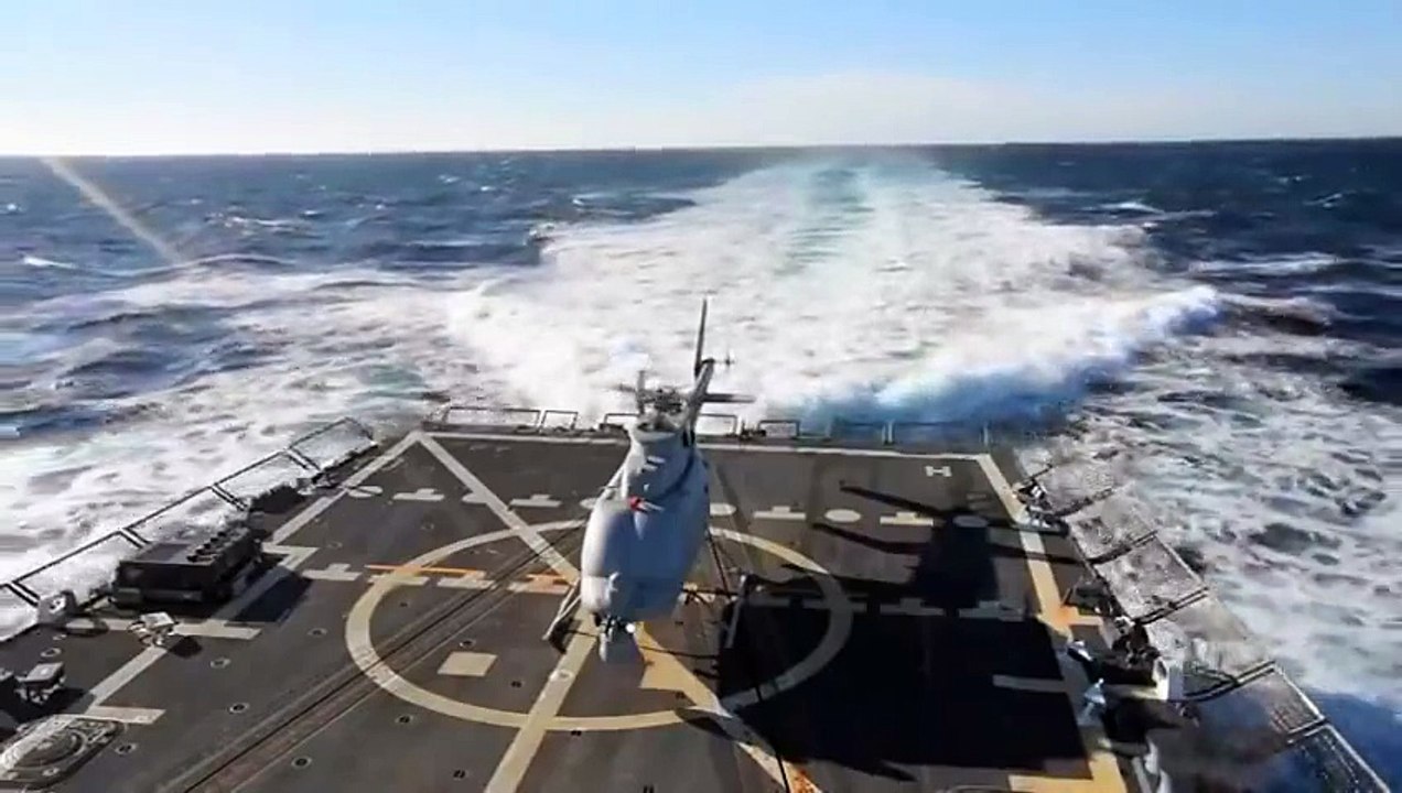 MQ-8C Fire Scout Autonomous UAV First Flight on USS Jason Dunham