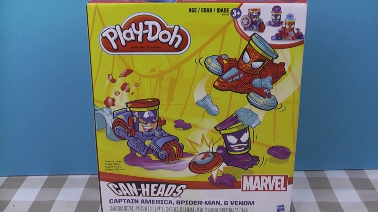 NEW 2015 Play Doh DISNEY MARVEL CAN HEADS Spider-Man Captain America Venom Toy Review