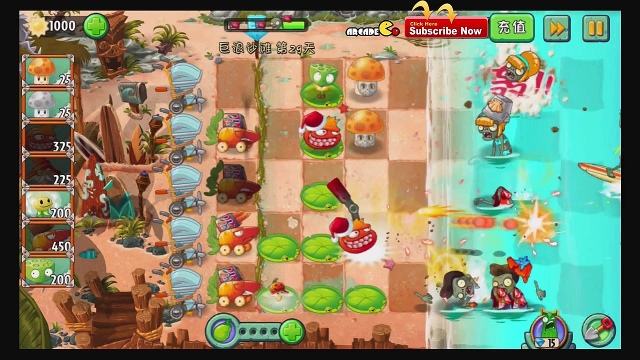 Plants Vs Zombies 2  Max Level Rocket Lanucher Big Wave Beach Day 29!