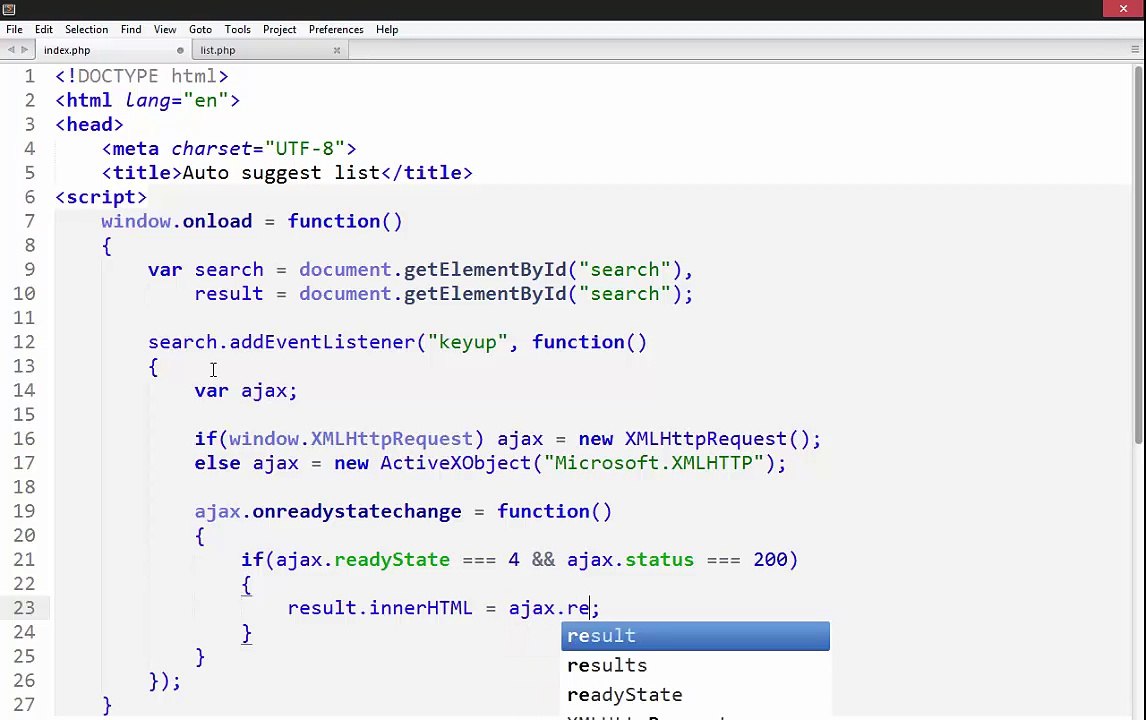 PHP, JavaScript, Ajax - AutoSuggest List [Urdu/Hindi]