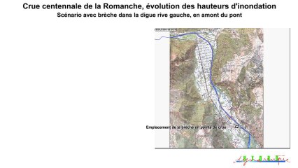 Crue centennale Romanche avec brèche en rive gauche 1e janvier 2013