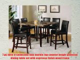 7 pc Idris II collection faux marble top counter height pedestal dining table set with espresso